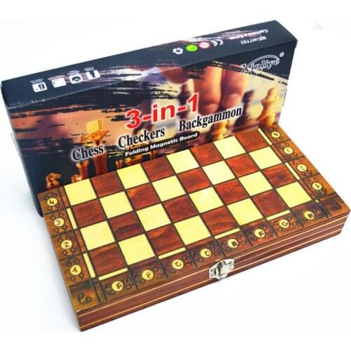 Chess Magnetic Backgammon Checkers Set Foldable Board Game 3-in-1 Road International Chess Folding Choard Draughts Entertainment