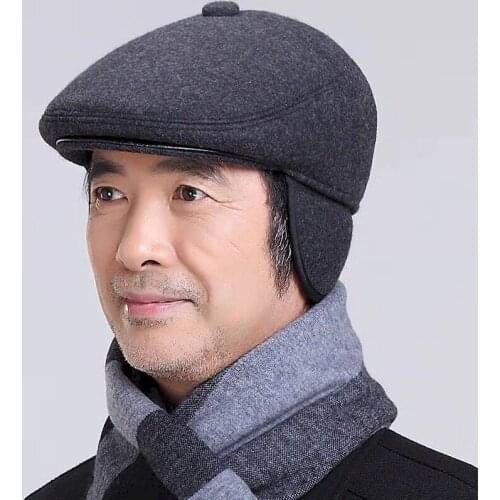 Middle-aged Elderly Mens Hats Warm GRAY Caps Thick Earmuffs Windproof Autumn Winter Models Send Grandpa And Father Old Man Hats