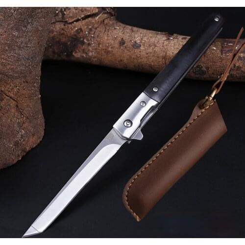 Damascus Pattern M390 Folding Knife Outdoor Self-Defense Knife High Hardness Folding Knife CS GO Sandalwood Portable Fruit Knife