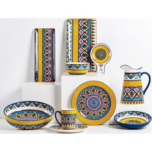 Plates Dinner Serving Ceramic Tableware Household Kettle Bohemia Rectangular Flat Dish Steak Salad Tray Soup Noodle Bowl Mug