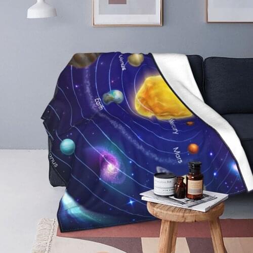 Dark blue space planet expedition printed blanket, flannel soft and warmth throw blankets, sofa bed cover, winter bed sheet
