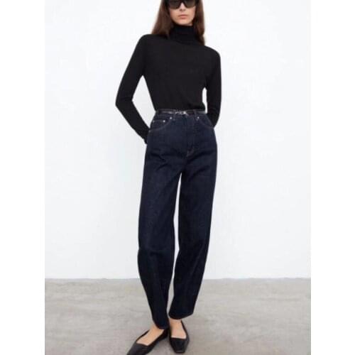 Toteme2021 New Nordic style bucket shaped wide leg jeans womens dark blue loose SLIM STRAIGHT pants
