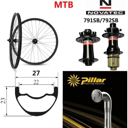 Carbon fiber 29er MTB wheels for XC AM 27mm Width 23mm depth Mountain bicycle wheelset with NOVATEC D791/D792 Hub