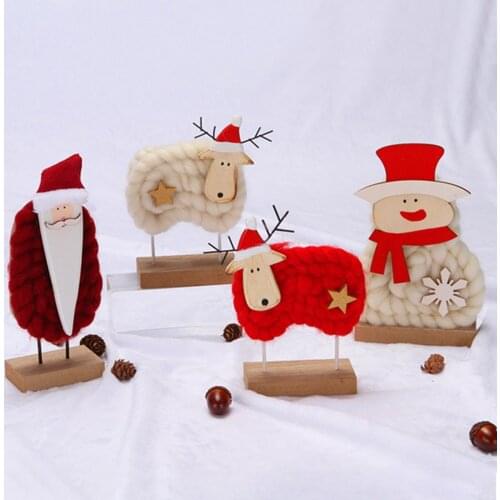 Decoration Christmas Old Man Wooden Elk Wool Felt Mini Fabric Home Decor Cute Snowman Xmas Gift For The Elderly Desktop Ornament