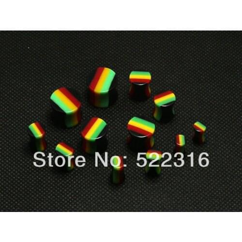 JEWEL 2015 rasta design ear plug acrylic saddle ear gauges mix size 4mm-12mm lots wholesale body piercing jewelry free shipping