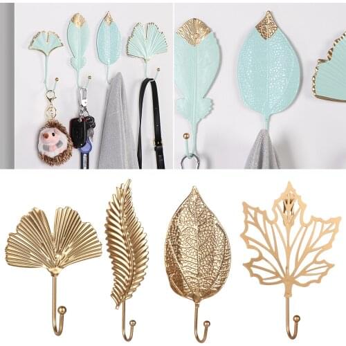 Leaf Shape Iron Wall Hook Hanger Strong Hanging Storage Rack Wrought Nordic Style for Home Decor Bathroom Kitchen Supplies