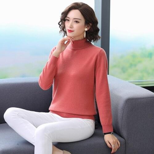 Women 100% Pure Wool Sweater Winter Autumn Turtleneck Cashmere Sweaters Elegant Ladies Solid Color Wool Jumper Pullovers