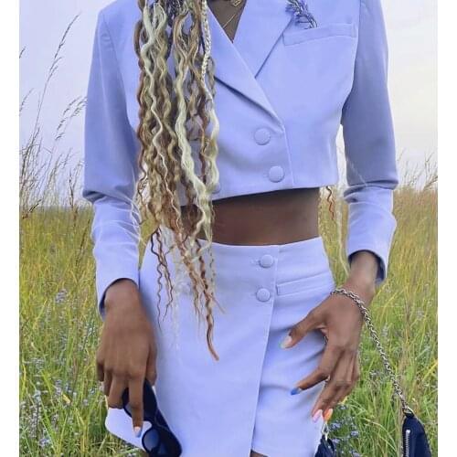 Bloggers to Europe and the United States small wind double-breasted suit jacket + irregular bust skirt suits female