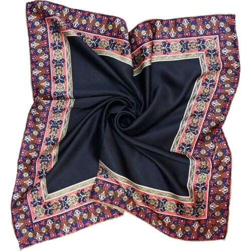 Silk Polyester Paisley Black Scarf Hijab Womens Fashion Headscarf 60cm Square Neckwear платок на голову