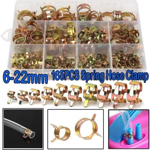 165PCS Zinc Plated Spring Hose Pipe Clamps Air Clip Clamp 10 Sizes 6-22mm assortment bolt home improvement assortment