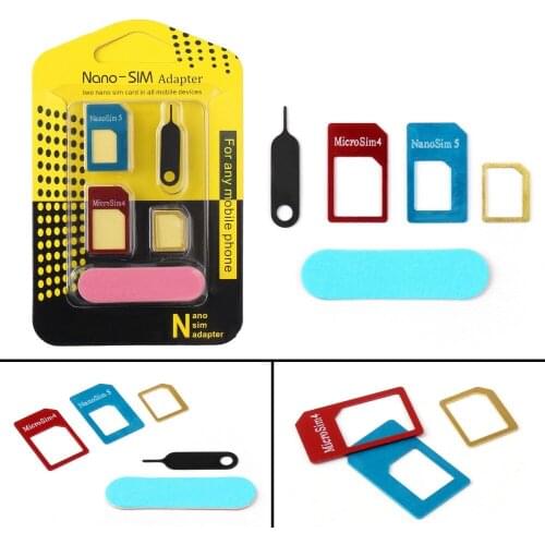 2set New 5 in 1 Sim Cards Adapters eject Pin Key For All Smarttphone Standard/Nano/Micro SIM Card Adapters For Mobile Phone