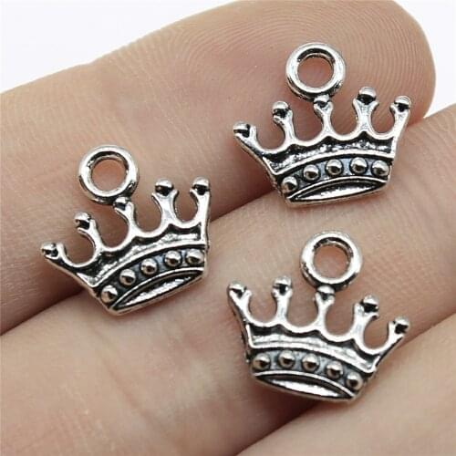 20pcs Charms Jewelry Findings DIY Accessories Crown Pendant Antique Silver Color 0.5x0.6 Inch (13x14mm)