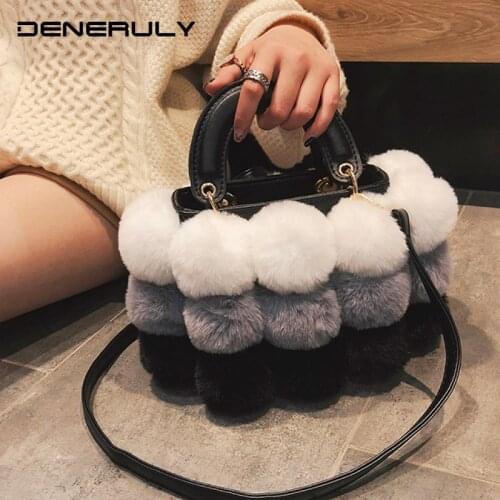 2019 Winter Bag Women Faux Fur Luxury Hand Bag Ladies Tote Bags Women Designer Handbag Hair Ball Messenger Bags Bolsos Mujer Sac