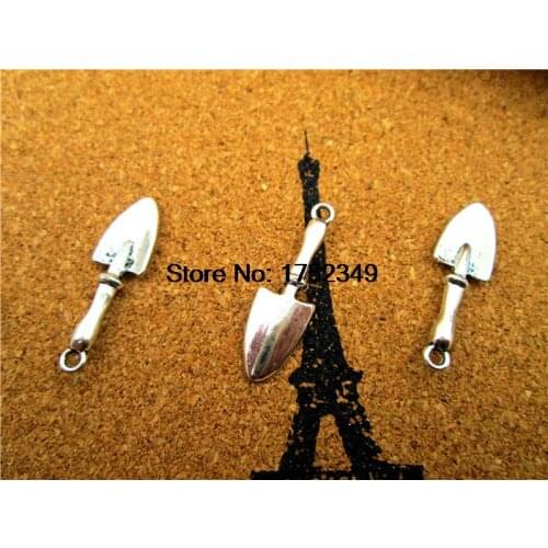 75pcs Trowel Shovel Charms Gardening Tools Pendants Antiqued Silver Double Sided 3D 9 x 22 mm