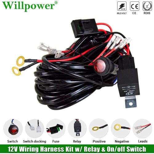 Auto Car 12V 40A LED Light Bar Wiring Harness Kit 1 2 4 Leads Offroad 4WD 4x4 Truck SUV Pickup Driving Fog Lamp On/off Switch