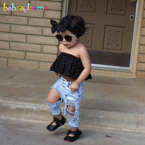 Babzapleume spring summer baby girls boutique outfits korean kids clothes fashion t-shirt+jeans children clothing sets BC1569