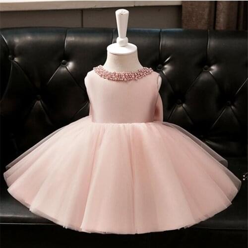 Teenage Prom Ball Gowns Kids Dresses For Girls Pearl Collar Big Bow Princess Wedding 1st Birthday Party Toddler Girls Dress