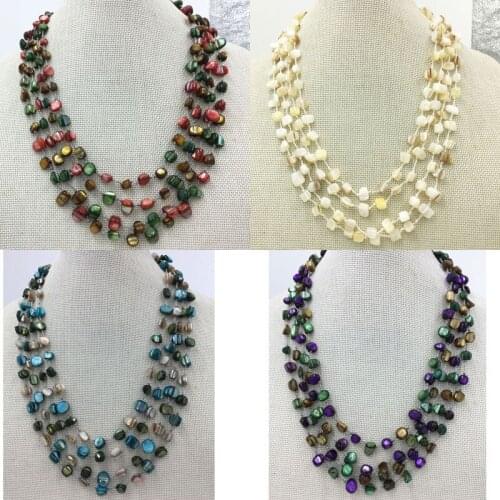 Free Shipping Fashion Jewelry Beautiful Mother of Pearl Sehll 4 Row Women Men Necklace 20" WFH708