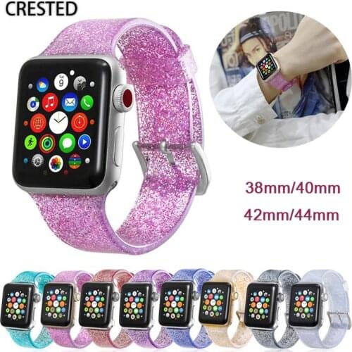 Glitter Silicone Strap For Apple Watch Band 44MM 40MM IWatch 38MM 42MM Transparent Women Bracelet Apple Watch Series 3 4 5 6 SE