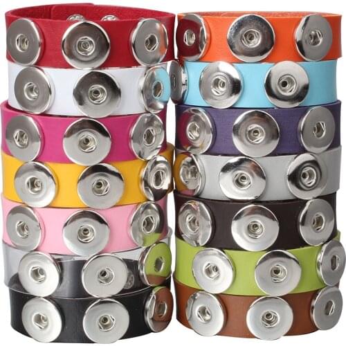 New Snap Jewelry 14 Colors 3 Buttons Bracelet Punk Leather Snap Bracelet Fit 18mm 20mm Snap Button for Women Mens Button Jewelry