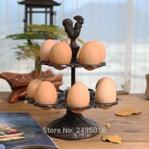 Kitchen Craft Cast Iron Egg Holder Stand in Rust brown Creative Egg Racks Kitchen Organizer Egg Storage Container Holds 12 Eggs