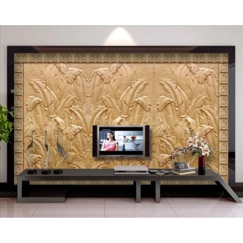 CJSIR Custom Wallpaper Embossed Banana Leaf Sandstone TV Background Wall Living Room Bedroom Background Walls 3d Wallpaper Decor