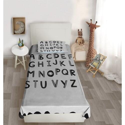Çocuk odası yatak örtüsü siyah harf çiçek harfler eğitici yatak örtüsü