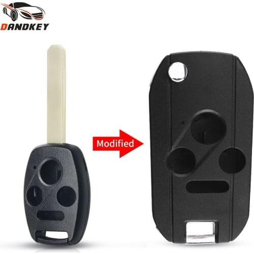 Dandkey Modified 2/3/4 Buttons Uncut Flip Remote Car Key Shell For Honda Fit Accord Civic CRV Pilot Insight Jazz HRV Fob Case