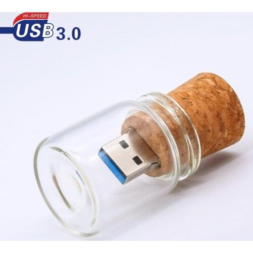 USB 3.0 free personalized customization Glass drift bottle Cork USB wooden box pendrive 8GB 16GB 32GB 64GB wedding gift