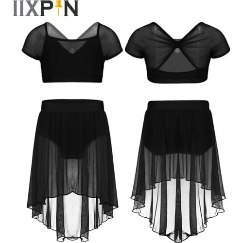 IIXPIN Kids Ballet Dress Leotard Tutu Dance Wear Ballerina Splice Cap Sleeves Ballet Dance Gymnastics Crop Top with Mesh Skirt