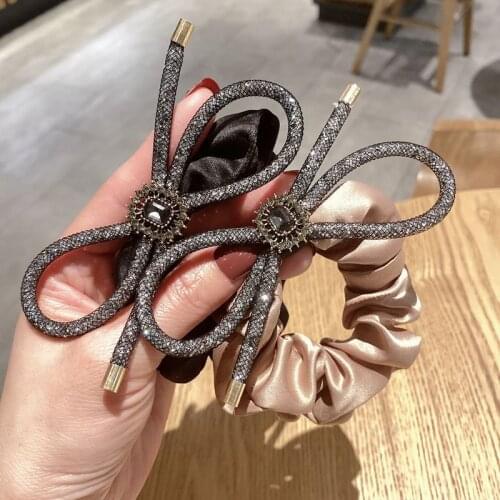 Bling Crystal Bow Elastic Hair Bands Elegant Scrunchies Hairbands Hair Jewelry Headband Girls Headpiece for Women Rhinestones