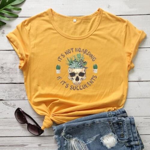 Colored Skull Plant It’s Not Hoarding If It’s Succulents gothic t-shirt women 100% Cotton unisex graphic Fashion tee top tshirt