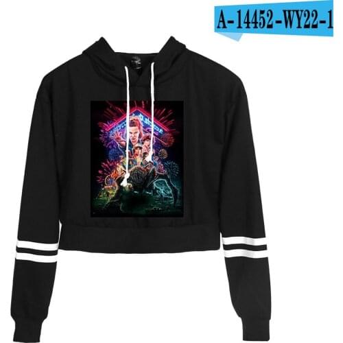 Hot Sale Sexy Style Stranger Things Hoodie Women Spring Autumn High waist Short Sweatshirt Ladies Hoodies Crop Athletic Wear
