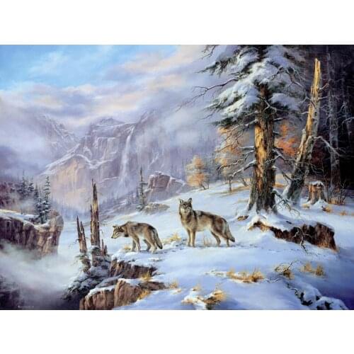Handmade Oil paintings winter landscape art canvas On The Prowl modern artwork for living room decor