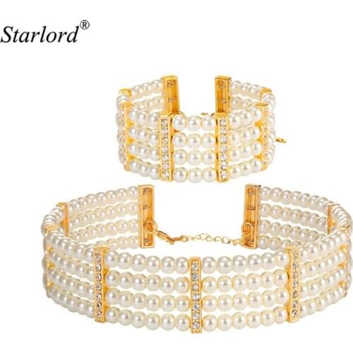 Starlord Pearl Bracelet& Choker Necklace Set Multi-layer Design High Quality Synthetic Pearl Jewelry Set Party/Gift NH2551K