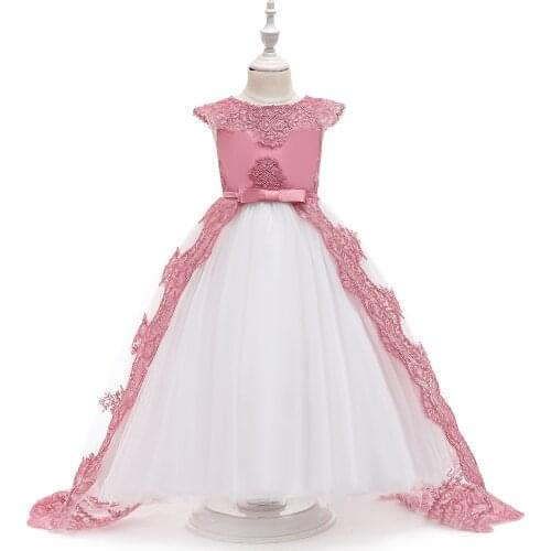 New Birthday Embroidery lace Flower Girl Dresses for Weddings and Party Evening Dess with Long Tail Dresses for 5-14Y