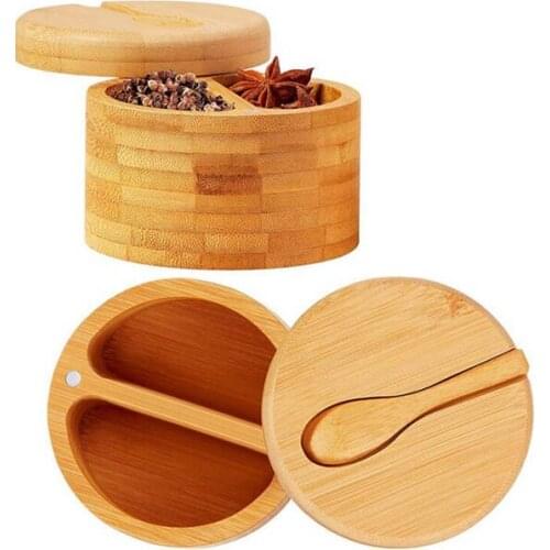 Kitchen utensils, bamboo split grid seasoning pot, salt shaker, with spoon