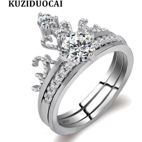 Kuziduocai New Fashion Jewelry Zircon Stainless Double Layer Zircon Crown Rings For Women Gifts Anillo Anel Bague Punk R-556