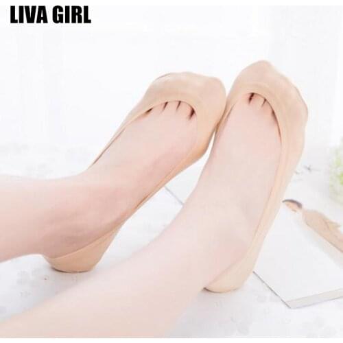 Liva Girl Hot Comfy Thin Ice Silk Rose Flower Sock Slippers Solid Soft Antiskid Invisible Low Cut Silicone Socks Women Casual