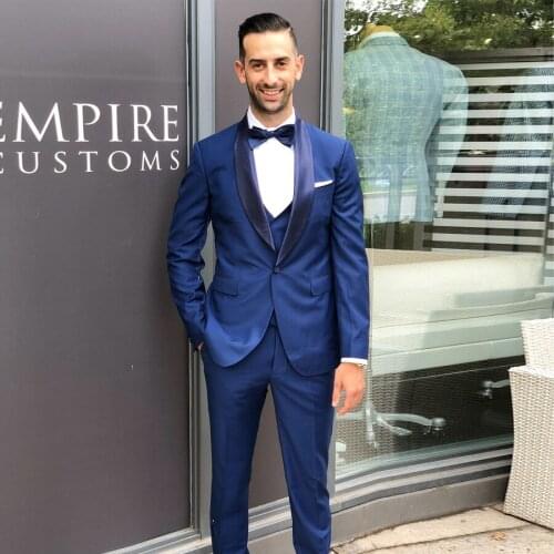 Royal Blue Mens Blazers Shawl Lapel Tailored Tuxedos For Male Clothing One Button Wedding Suits With Jackets Vest And Trousers