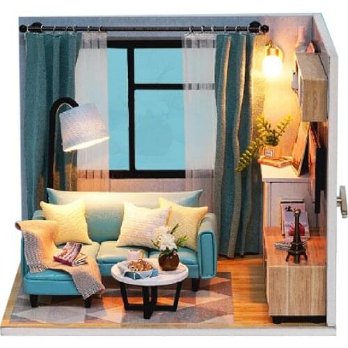DIY Miniature Dollhouse Kit Cozy The Corner of Living Room with Furniture and Light for Romantic Artwork - Happy Life Reunion