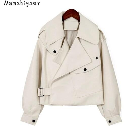 Nanshiyser Black Short Loose Pu Leather Jacket Autumn Winter Soft Faux Leather Jacket Street Casual Outwear Ladies Biker Jacket