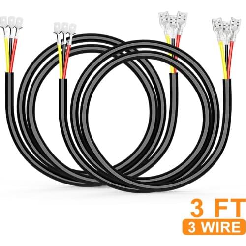 NAOEVO 16AWG 3Feet Wiring Harness Extension 3-wire Light Bar Lengthen Wire Harness Kit For Offroad LED Work Pod Light 2 Pieces