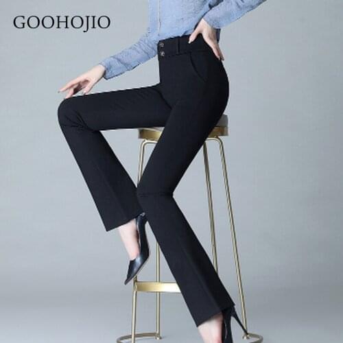 GOOHOJIO 2021 New Spring and Autumn Boot Cut Pant Women High Waist Slim Pants for Women Wide-leg Cropped Women Casual Trousers