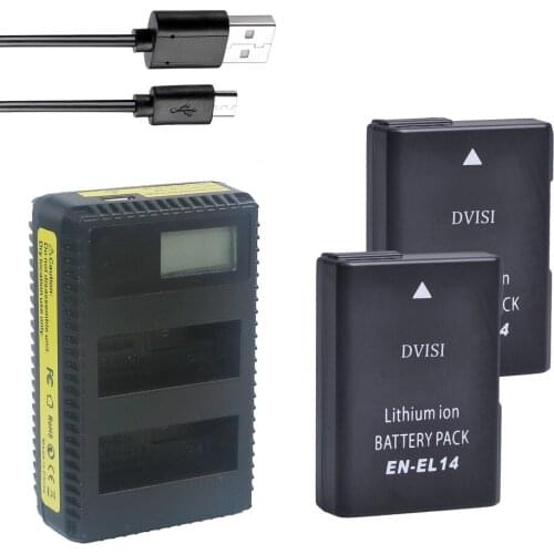 New Design USB Dual Charger + 2 pcs EN-EL14 ENEL14 EL14a Battery for Nikon P7800,P7700,P7100,D3400,D5500,D5300,D5200,D3200,D3300