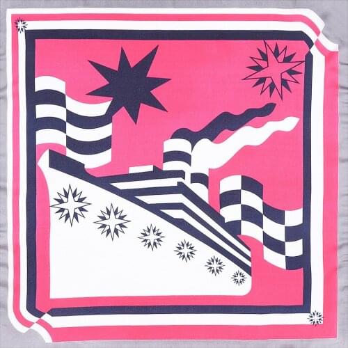 New silk scarf around the neck, steamship print fashion hair scarf handkerchief, sunscreen thin sand scarf shawl R36
