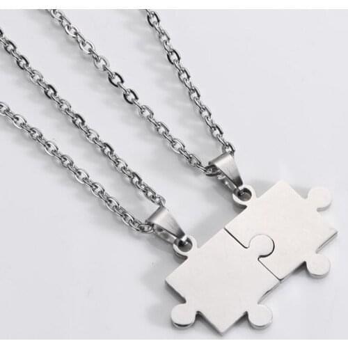 Gift Stainless steel love couple Awareness Quote lovers family friend gift puzzle unisex geometry pendant necklace jewelry