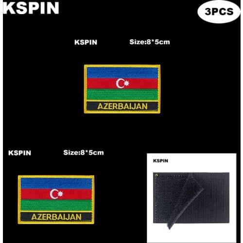 Rectangle National Flag Patch Hook Loop Azerbaijan Badges Armband 3D Stick on Jacket Backpack Stickers