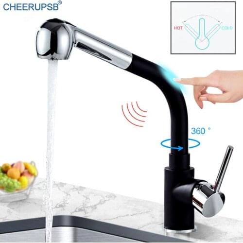 Kitchen Touch Sense Faucet Smart Sensor Pull Out Crane Hot Cold Water Mixer Auto Tap Single Hole Deck Mounted Induction Grifos