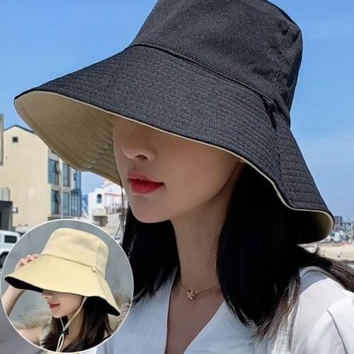 Bucket Hat Solid Color Double-Sided Big Brim Sunscreen Hat Female Summer Outdoor UV Protection Sunscreen Mesh Panama Sun Hat